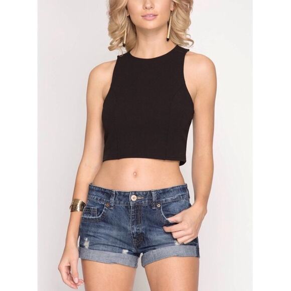 Small - Black Hight Neck Crop Top - Picture 1 of 2